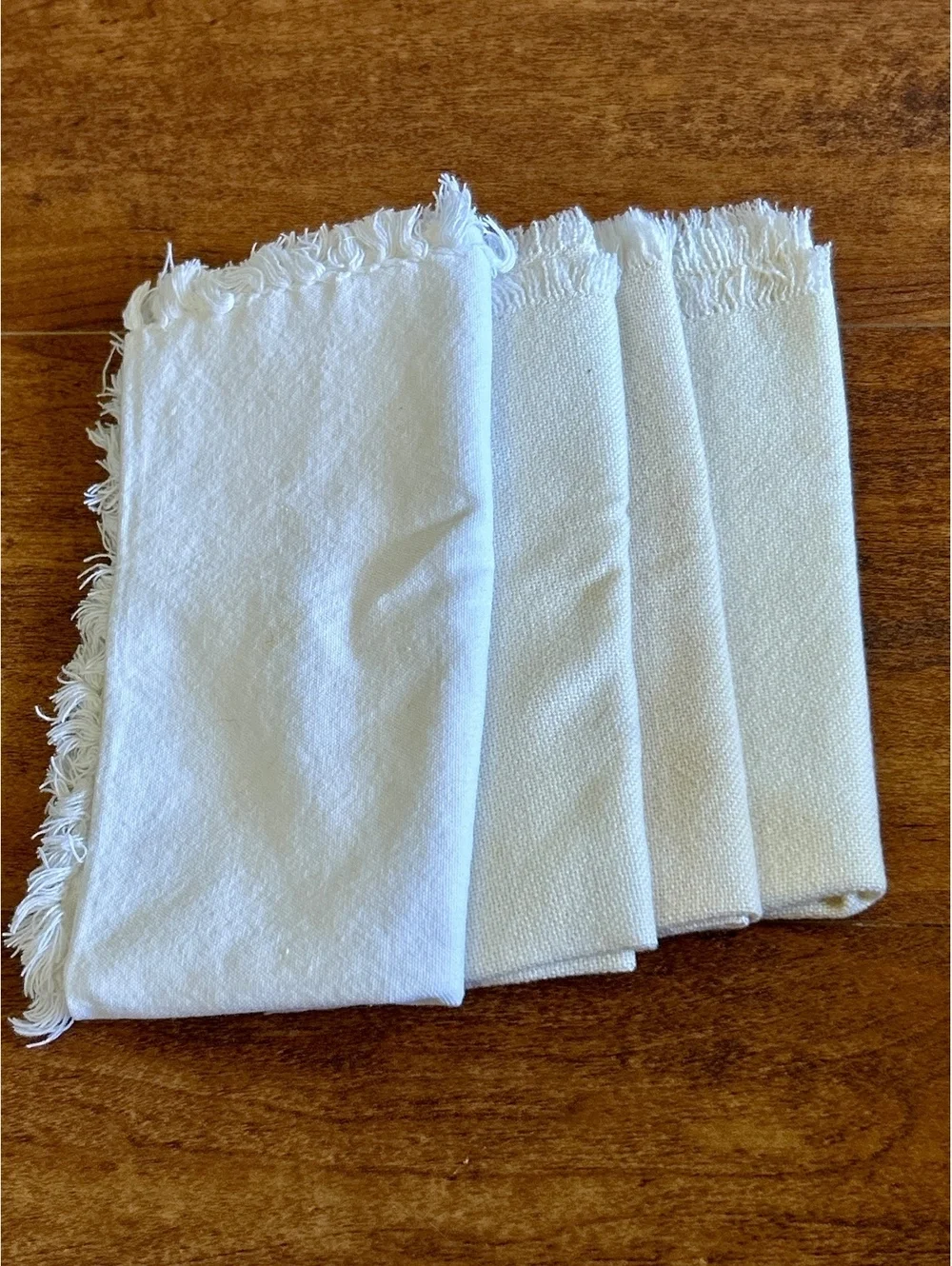 Set of 3 Cream-Colored 1 White Linen Napkins with Fringed Edges